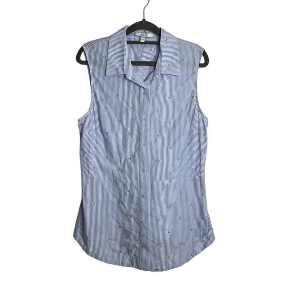 Derek Lam 10 Crosby Striped Lace Up Back Sleeveless Shirt Button‎ Front Size 12 - Picture 1 of 9